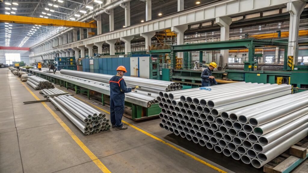 An image showing a section of aluminum piping used in an industrial setting or a vehicle.